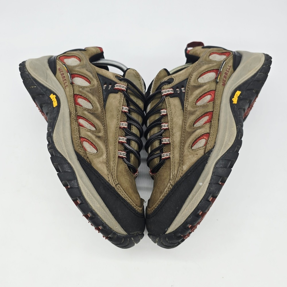 Merrell Radius Boots Mens 9.5 Brown Suede Low Waterproof Vibram Hiking Taupe - Picture 3 of 7